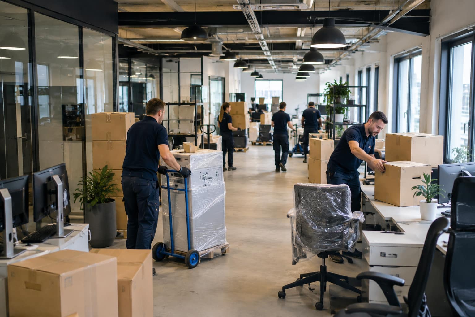 Déménagement d'une salle informatique par des professionnels.